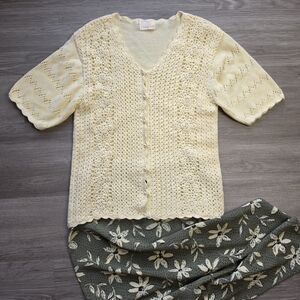 Butter Yellow Crochet Button-Front Knit Top